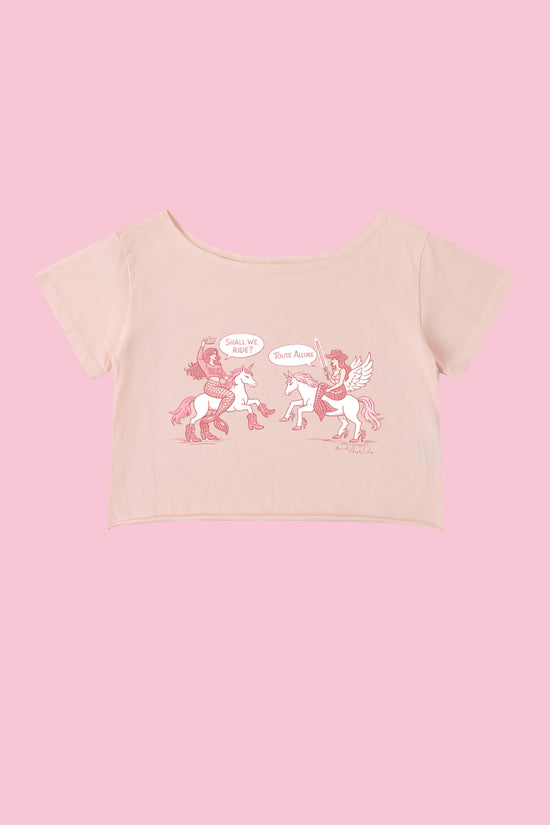 Off-Shoulder Rolled Hem Cotton T-Shirt